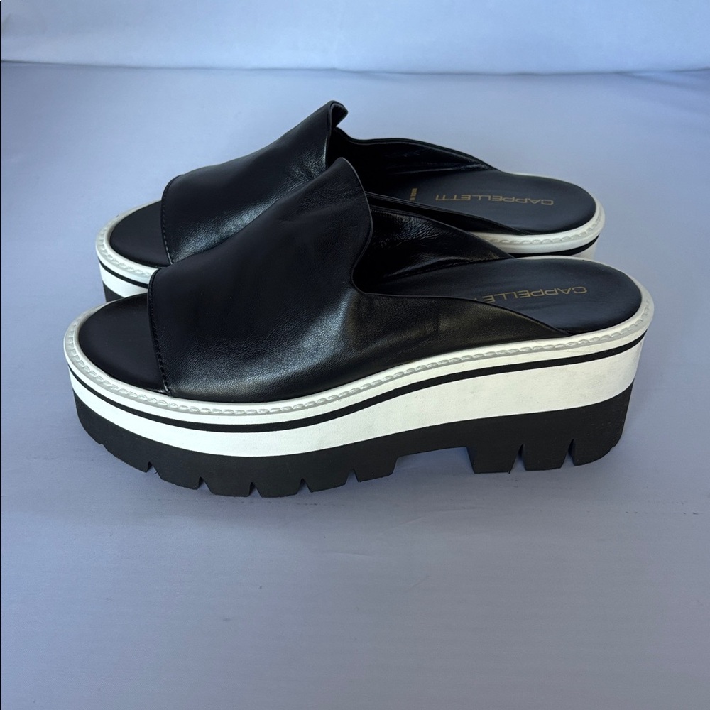 Cappelletti  black nappa leather platform slides NWOT